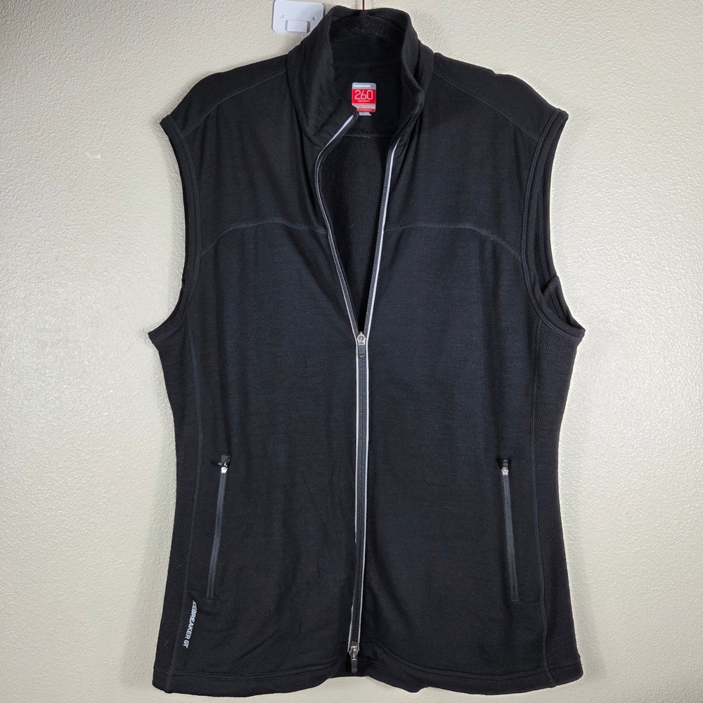 Icebreaker GT 260 Merino Wool‎ Vest Mens XXL Black Full Zip Midweight Hiking